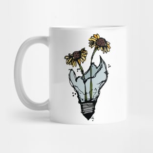 Light bulb with yellow flowers sketch Mug